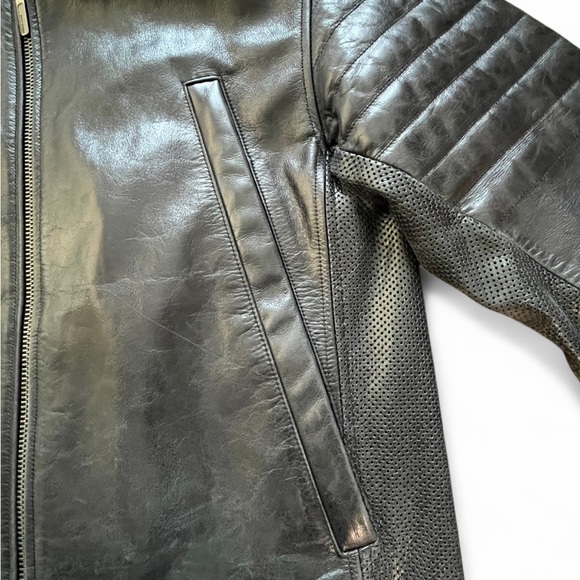 Tommy Hilfiger Men’s Black Leather Moto Jacket L | Genuine Leather Quilted Biker - Picture 7 of 10